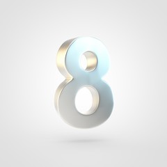 3D rendered silver number 8 isolated on white background.