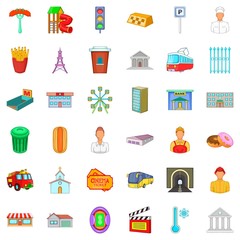 Urban system icons set, cartoon style
