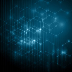 Abstract background with connected lines and dots for your design. Smooth lines, beautifully intertwined, shining dots and flashes on a dark background