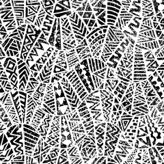 Fotobehang Afrikaanse Motieven Seamless geometric pattern. Ornament in patchwork style. Grunge texture. Ethnic and tribal motifs. Black and white print.  © flovie