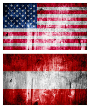 Two flags wooden textured. Relations
