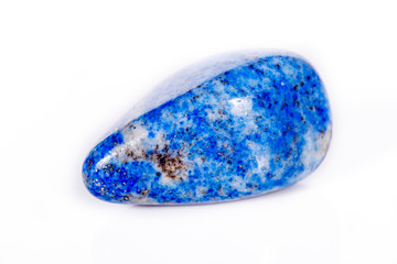 Macro mineral stone blue lapis lazuli (afghanistan) on white background