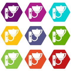 Wall lamp icon set color hexahedron