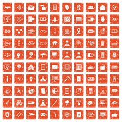 100 security icons set grunge orange