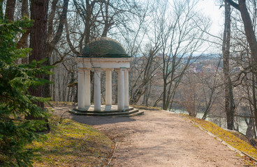 Old stone arbor in park, Gorki Lenin (Museum-Reserve)  in spring, Moscow region, Russia
