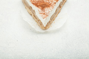 Piece of sweet pie on white background, copy space.