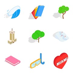 Funny place icons set, isometric style