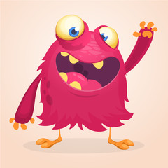 Happy cartoon alien. Halloween vector illustration of happy monster waving
