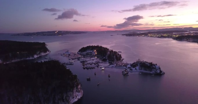 Aerial filming of Skoyen Marina in Oslo, Norway