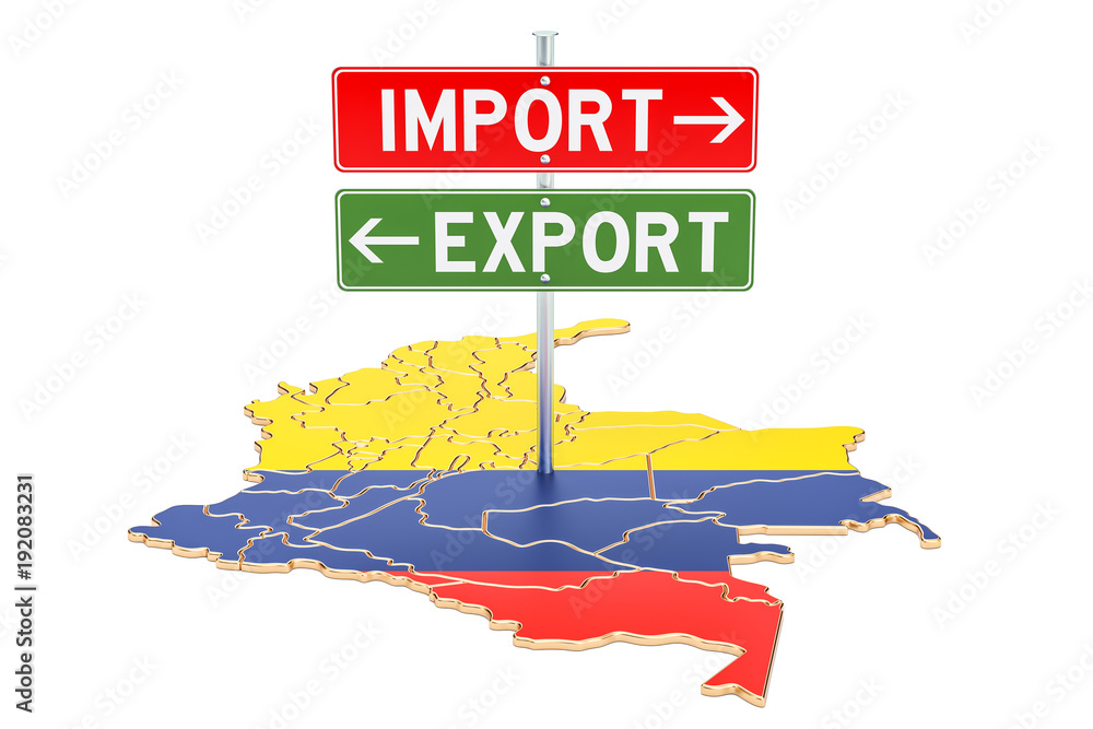 Poster import and export in colombia concept, 3d rendering