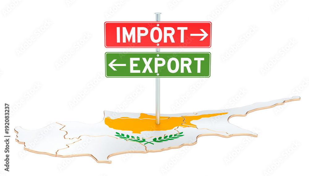 Poster import and export in cyprus concept, 3d rendering