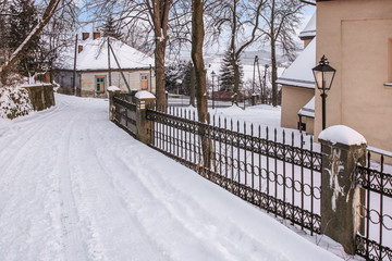 LANCKORONA, POLAND - JANUARY 22, 2017: Winter street