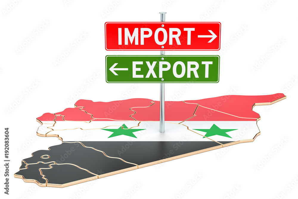 Poster import and export in syria concept, 3d rendering