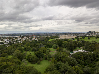 Fototapeta na wymiar Auckland Museum Aerial View On Cloudy Day 