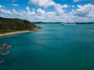 Cruise Ship At Russell Bay On Beautiful Summer Morning, New Zealand 