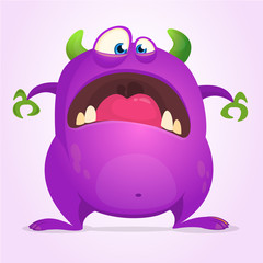 Scared funny cartoon monster. Halloween vector illustration of purple monster character. Design for print, sticker or party decoration © drawkman