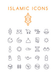 Set of Quality Isolated Universal Standard Minimal Simple Islamic Black Thin Line Icons on White Background