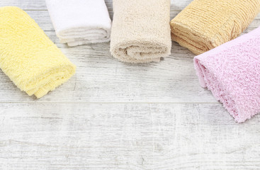 Towels on wooden table