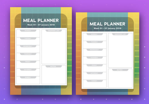 Weekly Meal Planner with Subdued Rainbow Background