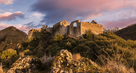 View of Cornatel Castle at sunset, Spain