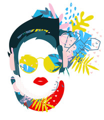 Abstract floral elements papercut collage