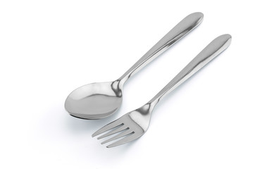 fork and spoon isolated on white background, clipping part