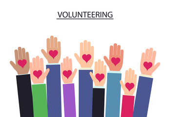 Raised hands volunteering. vector
