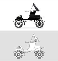 Vector illustration of Renault car, type C, 1899,  Old timer, classic car.