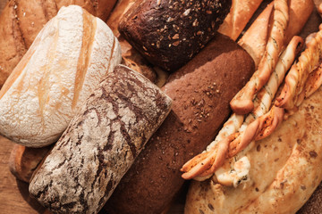 Fragrant bread on the table. Food concept on black