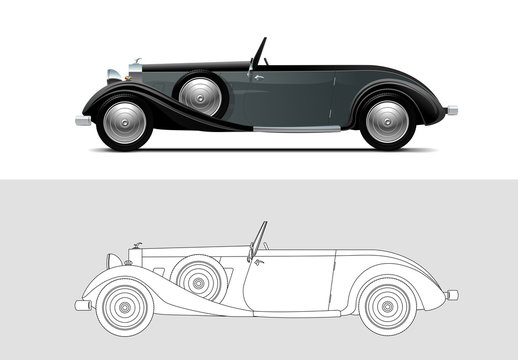 Vector illustration of 1936 Duesenberg, Old timer, classic car.