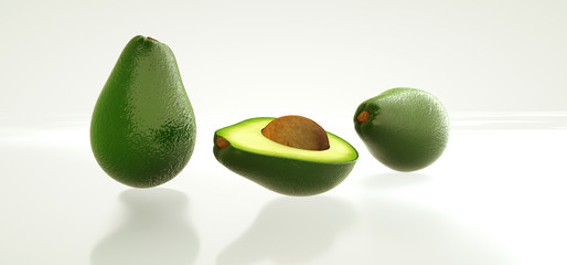 Extremely detailed and realistic high resolution 3D illustration of an avocado fruit.