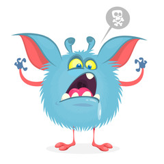 Angry cartoon monster. Yelling troll emotion with big mouth roars. Halloween vector illustration isolated