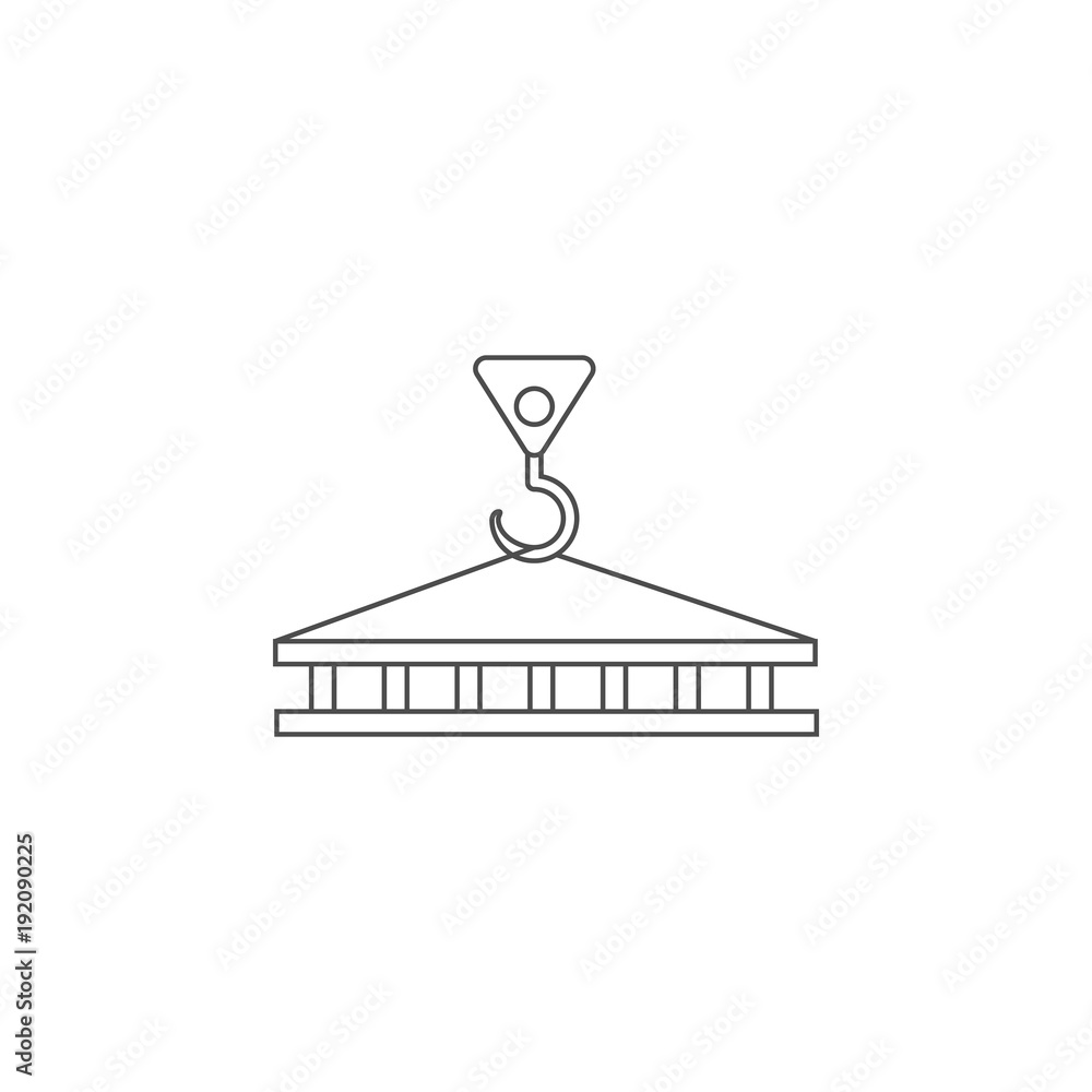 Poster cargo on a crane hook icon. element for mobile concept and web apps. thin line icon for website desi