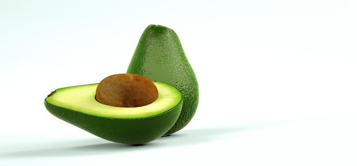 Extremely detailed and realistic high resolution 3D illustration of an avocado fruit.