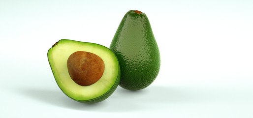 Extremely detailed and realistic high resolution 3D illustration of an avocado fruit.