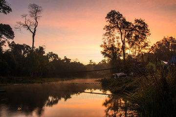 landscape of Suspension bridge in the Morning time  , At Khao Yai National Park  Thailand