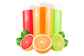  Various fruits juice isolated on white background