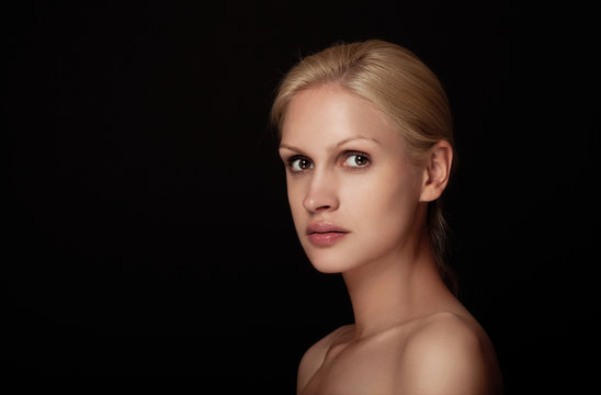 Beauty portrait natural makeup model white hair