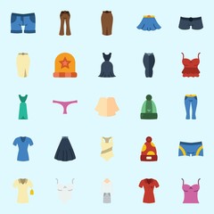 icons set about Women Clothes. with swimsuit, sleeveless, suit, pants, dress and skirt