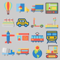 Icon set about Transportation with keywords van, taxi, airport, hot air balloon, driving license and scooter