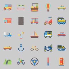 icons set about Transportation. with car, van, road, driving license, sail boat and steering wheel