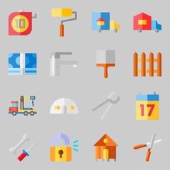 Icons set about Real Assets. with mechanics, pincers and home bus