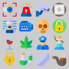 icon set about Crime Investigation. with poison, criminal and marijuana