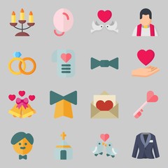 Icons set about Wedding. with candelabra, balloons and wedding bells
