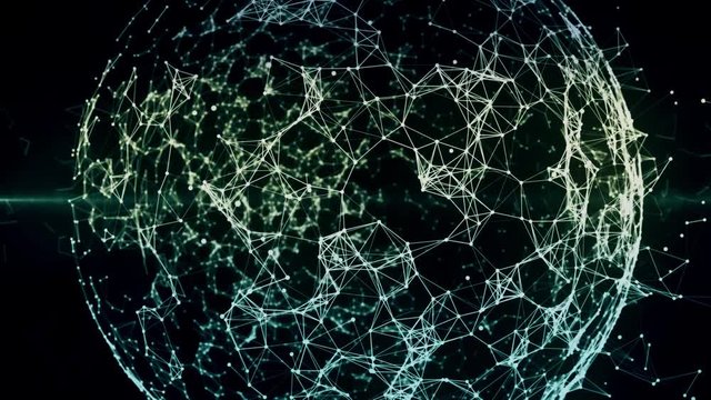 Blockchain global network in digital cyberspace. Financial or social abstract background black white animation 4K closeup
