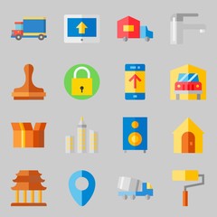 Icons set about Real Assets. with paper work, real estate and location