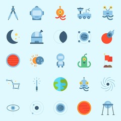 icons set about Universe. with flag, observatory, constellation, black hole, planet and eclipse