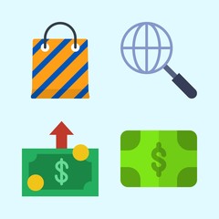 Icons set about Commerce with shopping bag, search and money