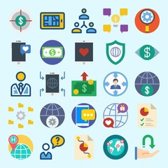 icons set about Marketing. with target, internet, receive, vision, networking and shield