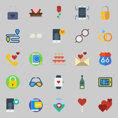 icons set about Romance Lifestyle. with potion, route, wedding cake, lolipop, phone call and padlock